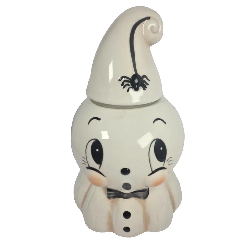 Johanna Parker Ghost Cookie Jar 10.5 Inch Spider Halloween Ceramic Transpac